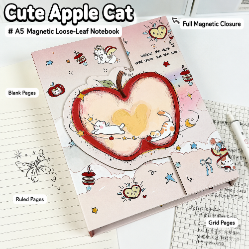 Cute Cat-Shaped Magnetic Binder Notebook for Students