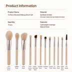 12-Piece Soft Makeup Brush Set  Eyeshadow, Powder, Blush, Contour & Blending Brushes