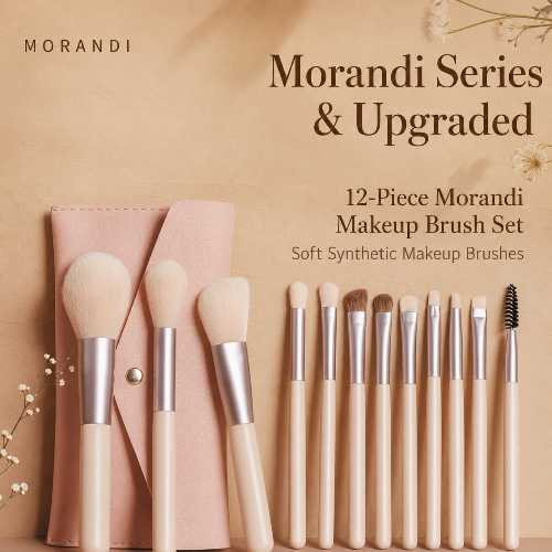 12-Piece Soft Makeup Brush Set  Eyeshadow, Powder, Blush, Contour & Blending Brushes