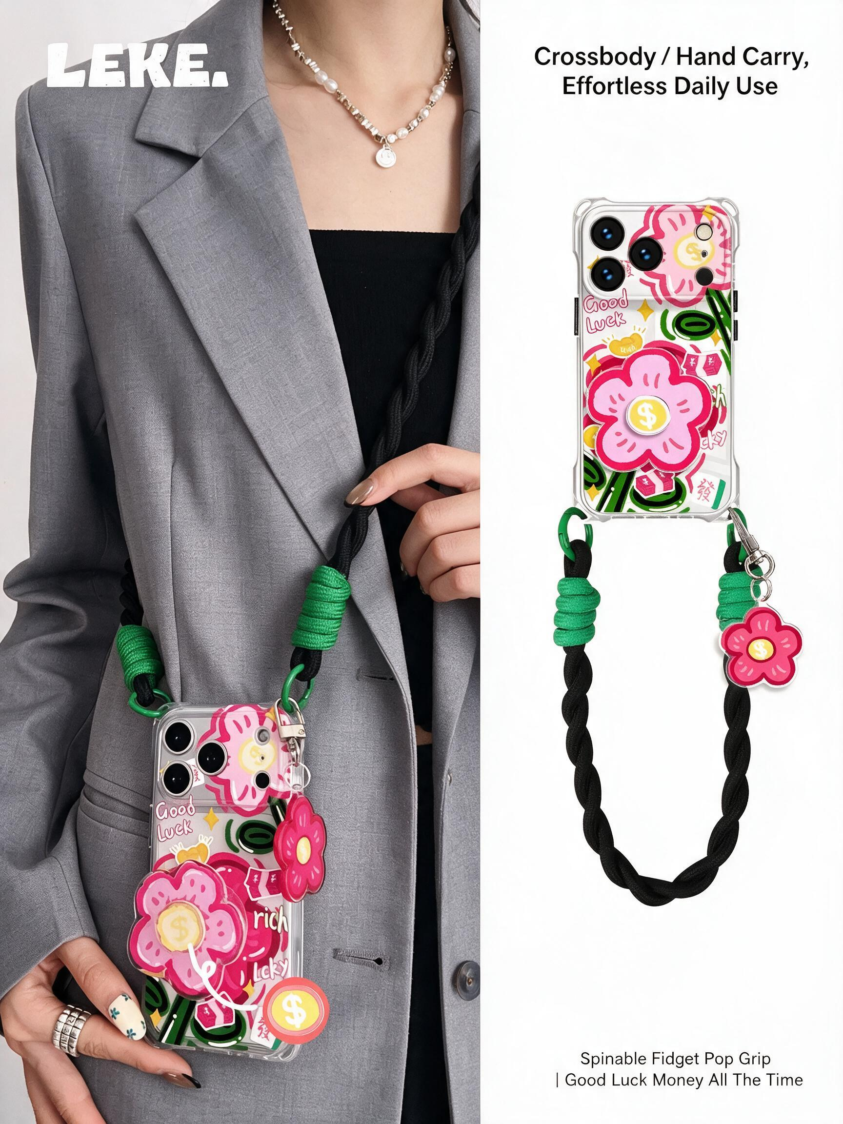 Shockproof Rotating Stand Phone Case with Crossbody & Wrist Straps