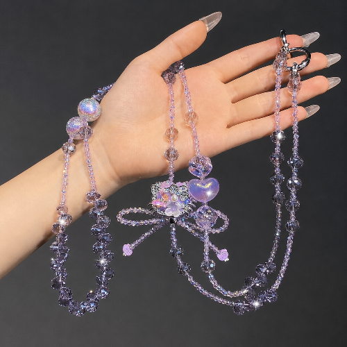Amethyst Purple Cat Charm Crossbody Phone Strap