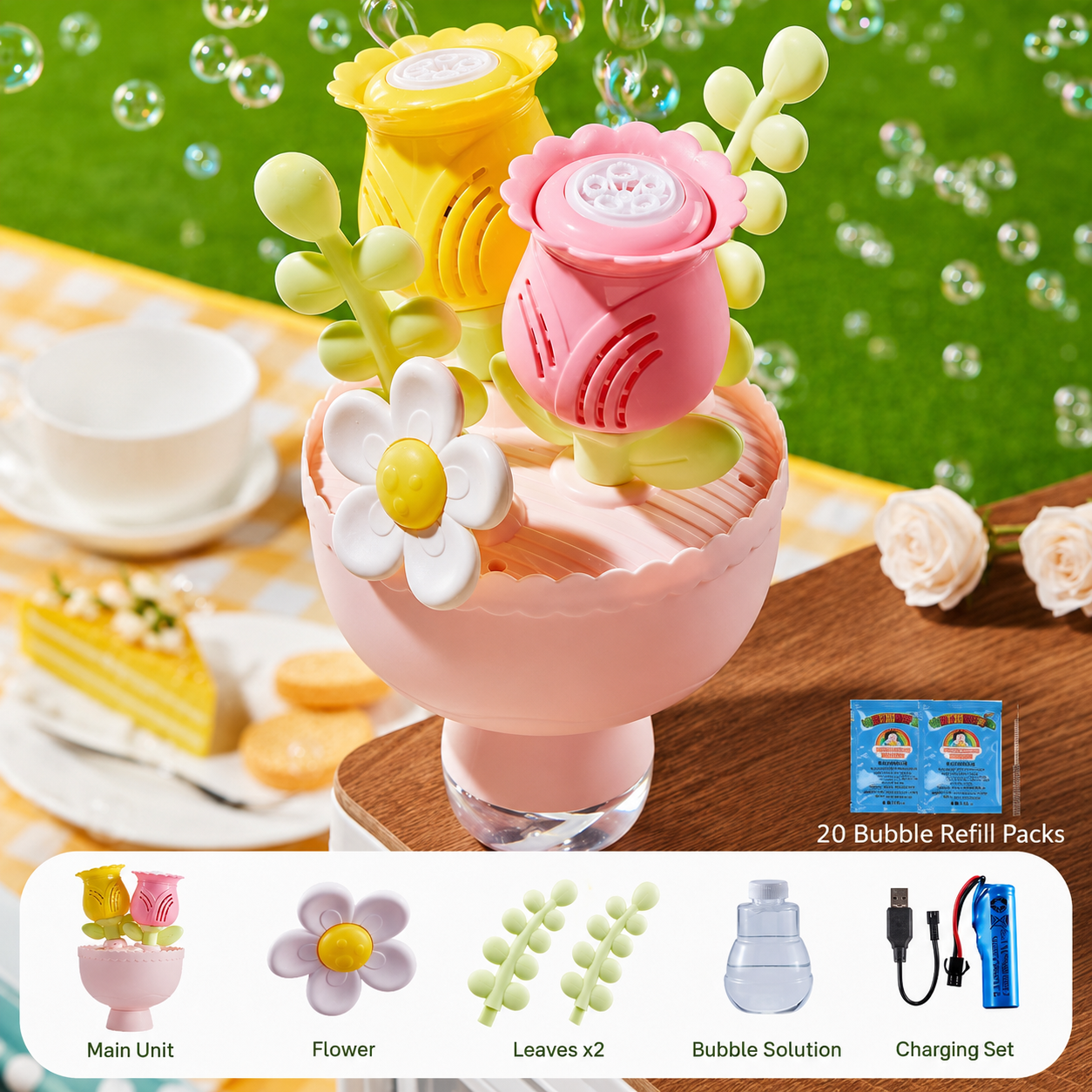 Flower Magic Bubble Blower 🫧 Automatic Flower Bubble Machine Toy for Kids & Parties