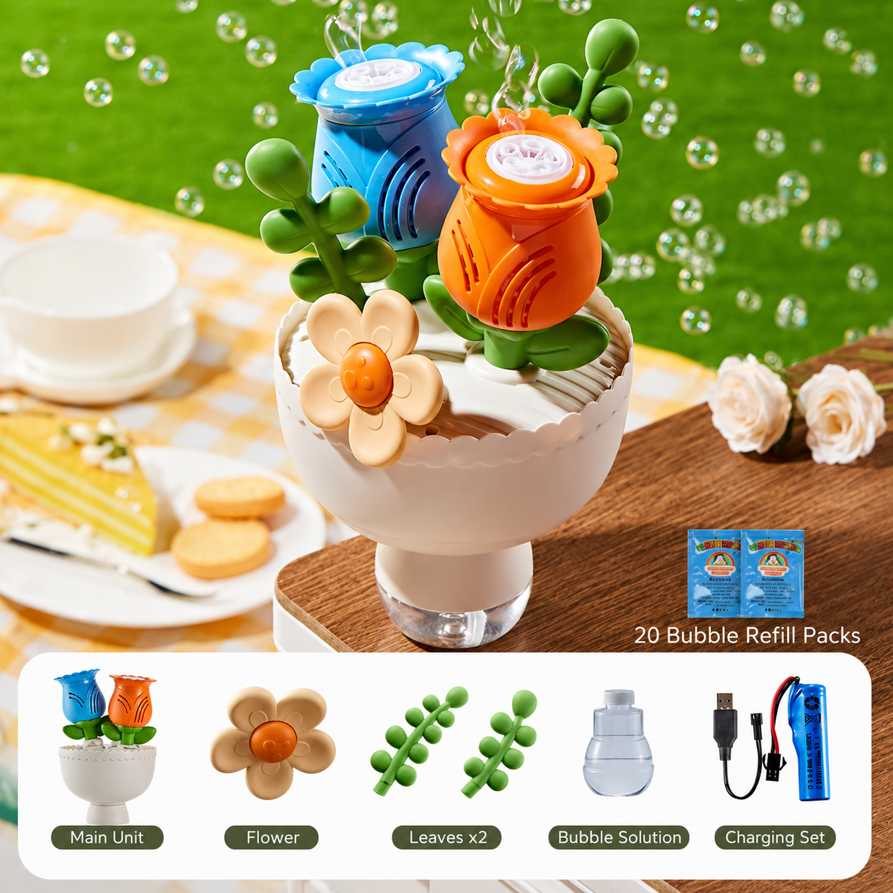 Flower Magic Bubble Blower 🫧 Automatic Flower Bubble Machine Toy for Kids & Parties