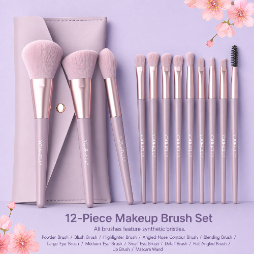 12-Piece Makeup Brush Set with Eyeshadow, Blush, Powder & Contour Brushes