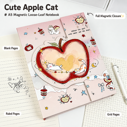 Cute Cat-Shaped Magnetic Binder Notebook for Students