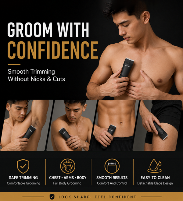 LILIPRO B9 Premium Body Groomer for Men | LED Light, Ceramic Blade & SkinSafe Trimming