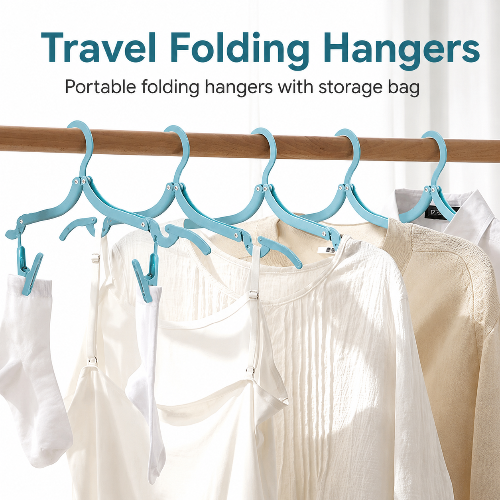 Portable Folding Clothes Hanger with Storage Bag