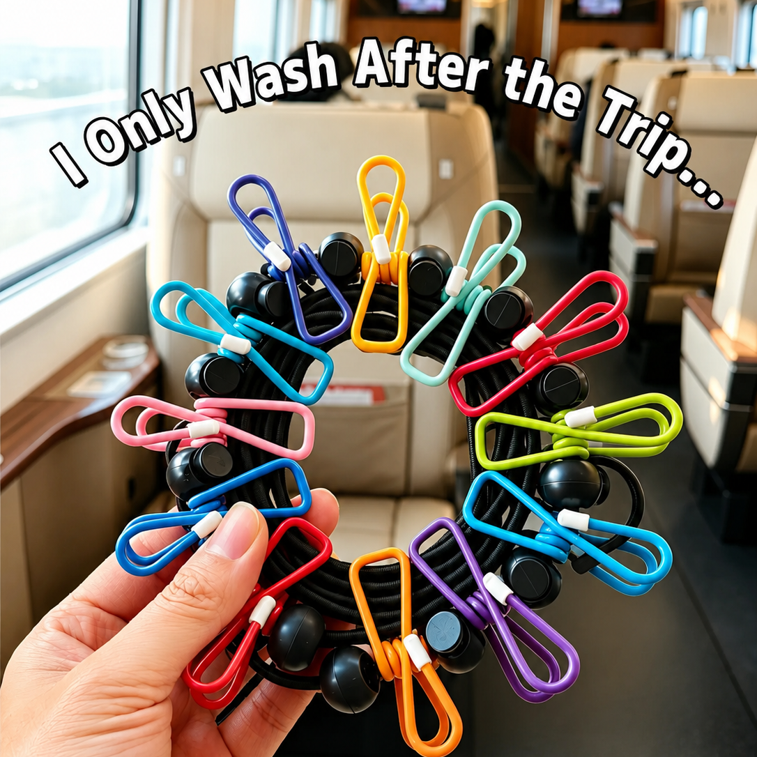Portable Travel Clothesline for Hotel, Camping & Outdoor  No Drill Elastic Laundry Drying Rope