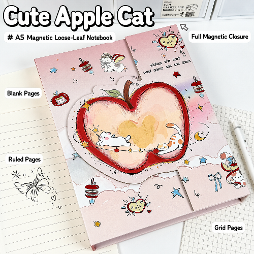 Cute Cat-Shaped Magnetic Binder Notebook for Students