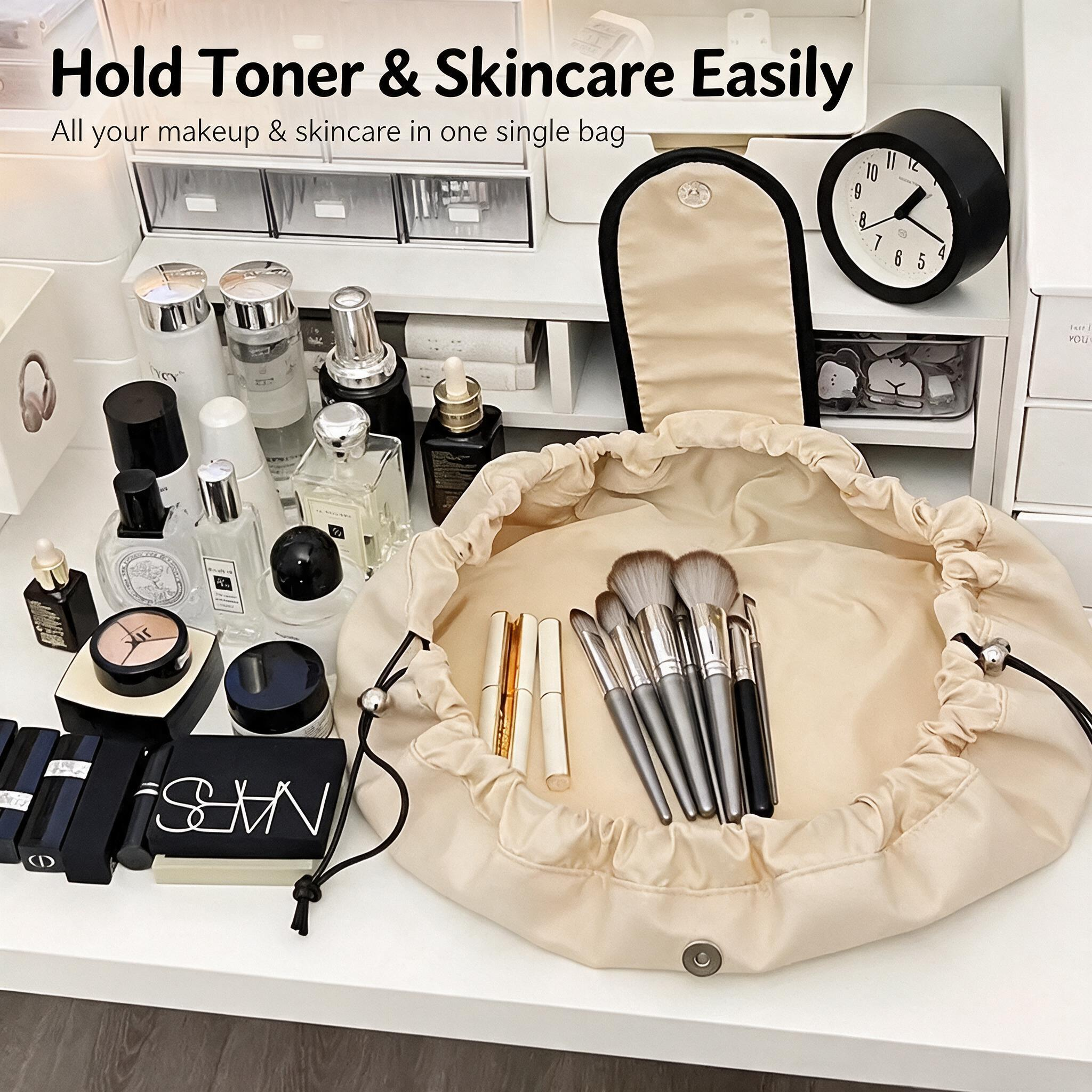 Lay-Flat Drawstring Travel Makeup Bag