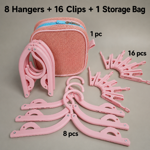 Portable Folding Clothes Hanger with Storage Bag