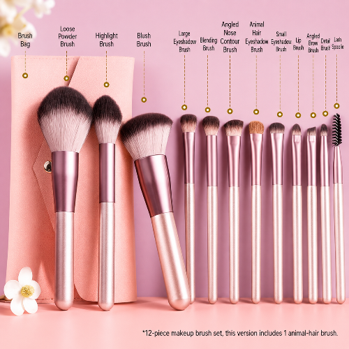12-Piece Soft Makeup Brush Set  Eyeshadow, Powder, Blush, Contour & Blending Brushes