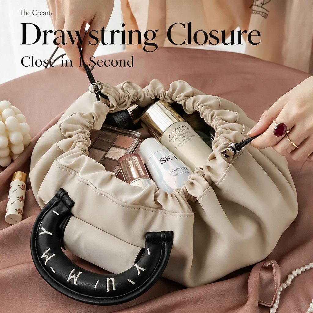 Lay-Flat Drawstring Travel Makeup Bag