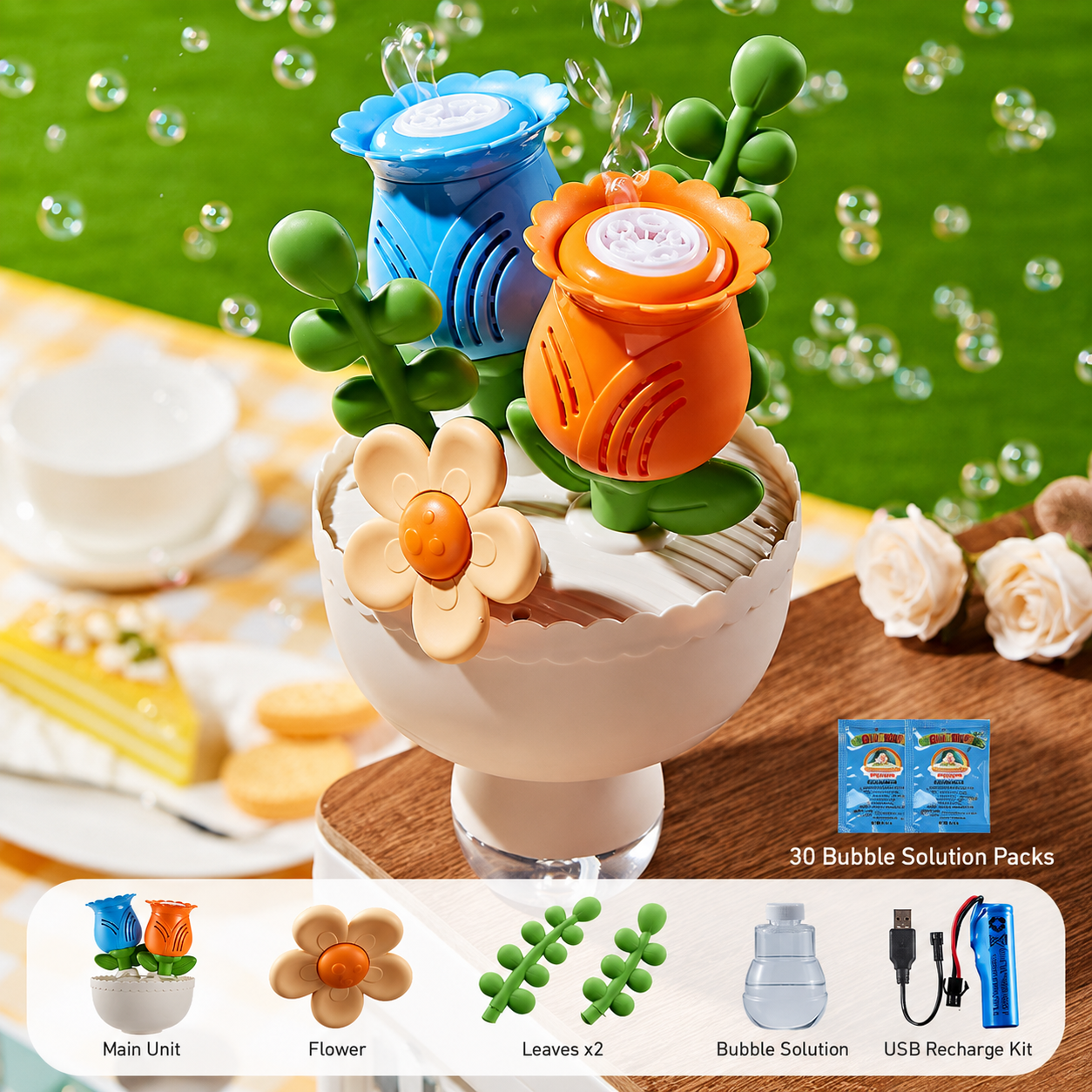 Flower Magic Bubble Blower 🫧 Automatic Flower Bubble Machine Toy for Kids & Parties