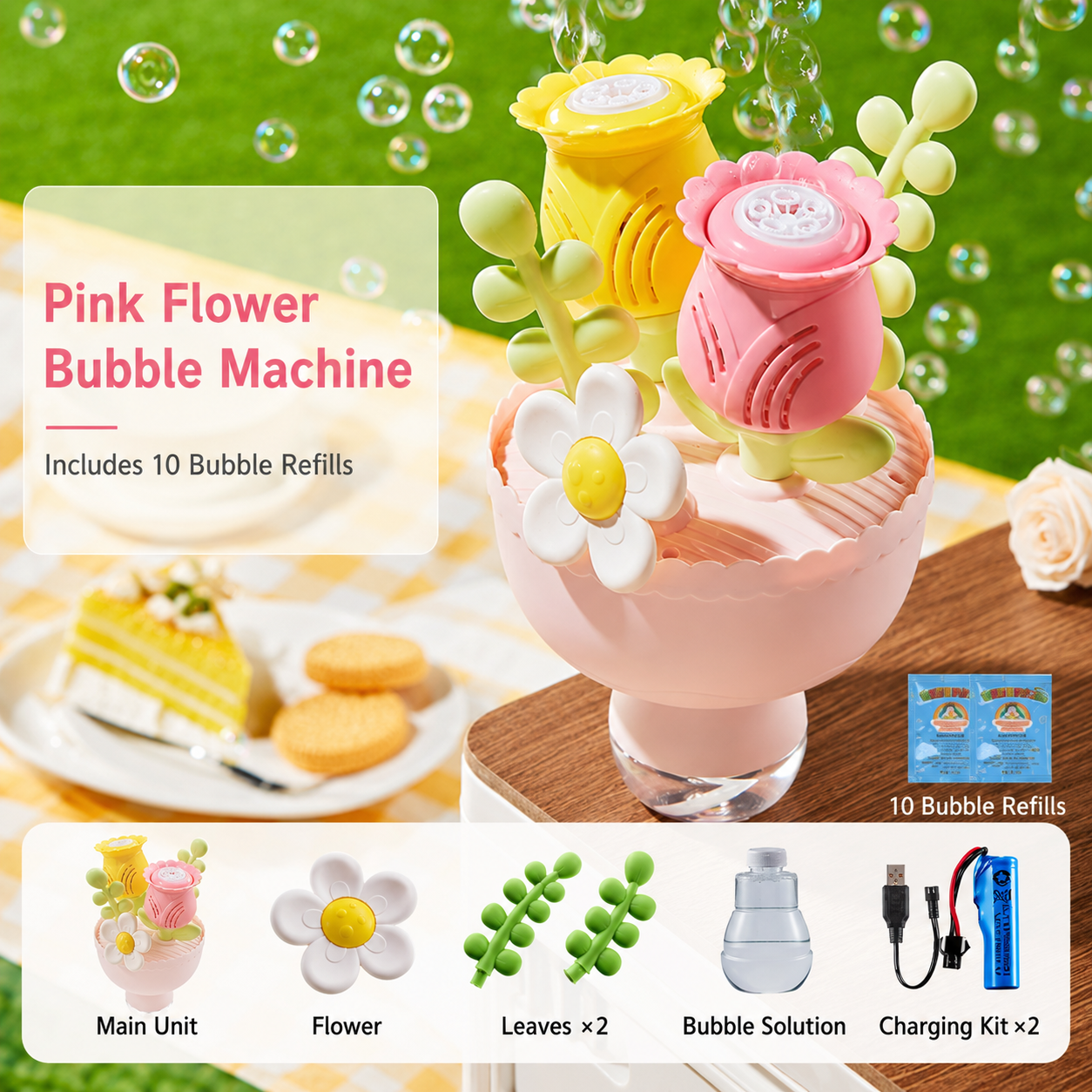 Flower Magic Bubble Blower 🫧 Automatic Flower Bubble Machine Toy for Kids & Parties