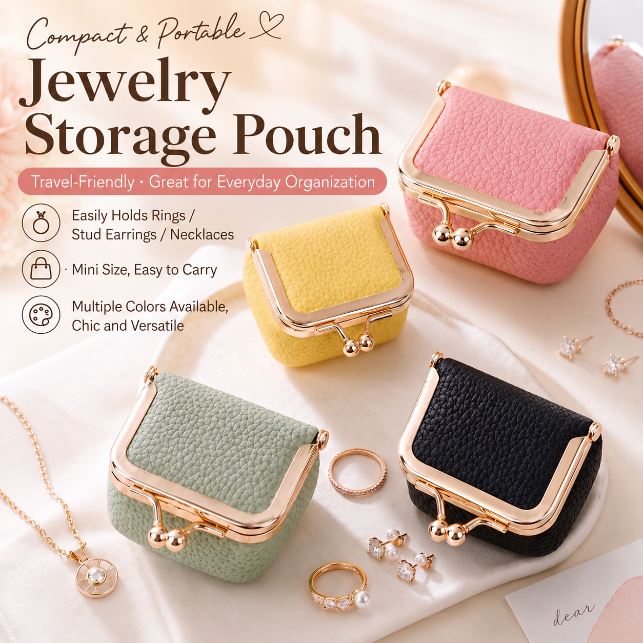 Mini Leather Jewelry Case for Rings, Earrings & Necklaces