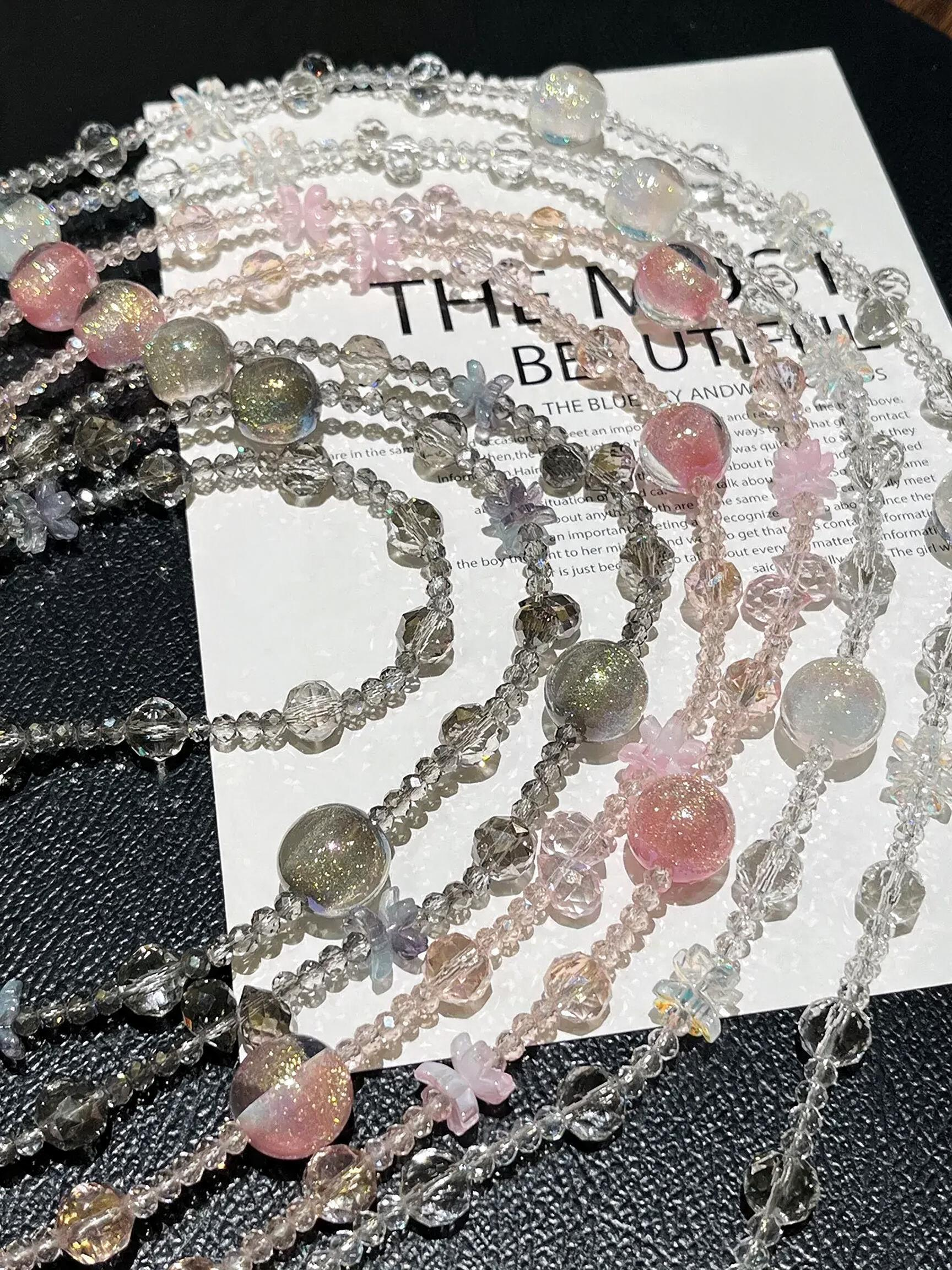 Summer Crystal Beaded Crossbody Phone Strap with Floral Charms