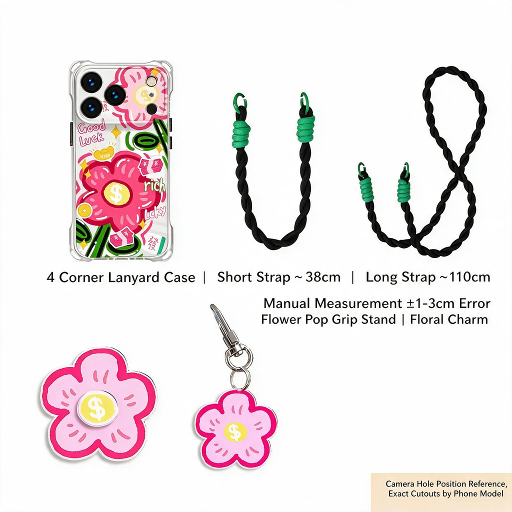 Shockproof Rotating Stand Phone Case with Crossbody & Wrist Straps