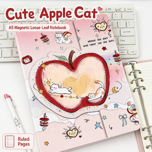 Cute Cat-Shaped Magnetic Binder Notebook for Students