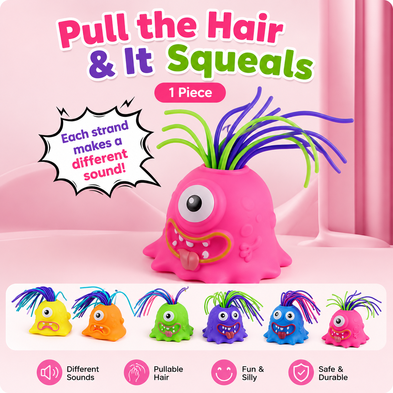 Viral Hair-Pulling Monster Toy with Lights & Screaming Sounds