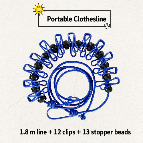Portable Travel Clothesline for Hotel, Camping & Outdoor  No Drill Elastic Laundry Drying Rope