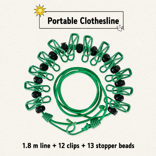 Portable Travel Clothesline for Hotel, Camping & Outdoor  No Drill Elastic Laundry Drying Rope