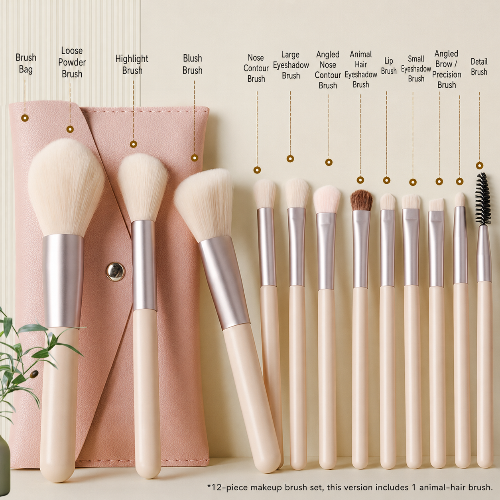 12-Piece Soft Makeup Brush Set  Eyeshadow, Powder, Blush, Contour & Blending Brushes
