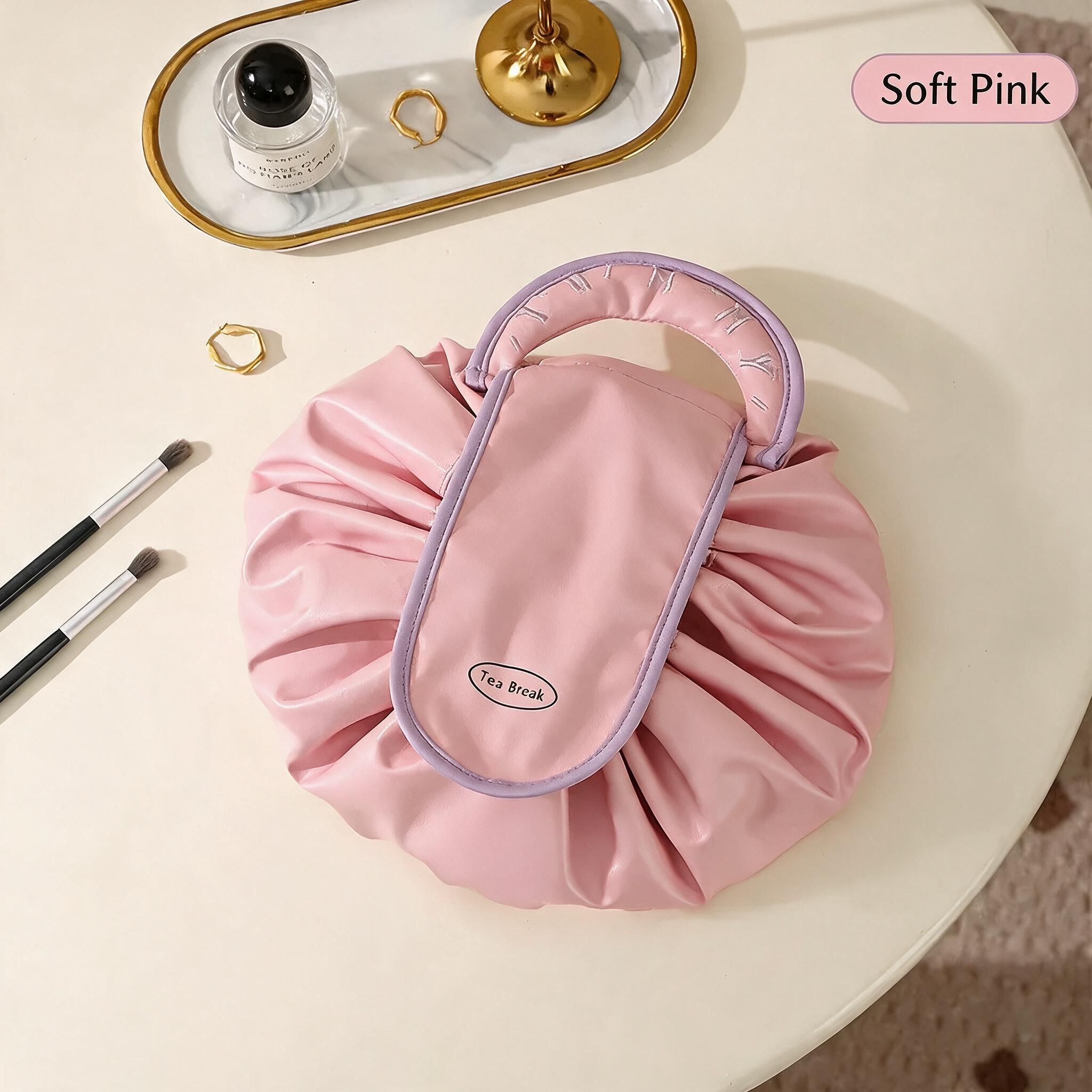 Lay-Flat Drawstring Travel Makeup Bag