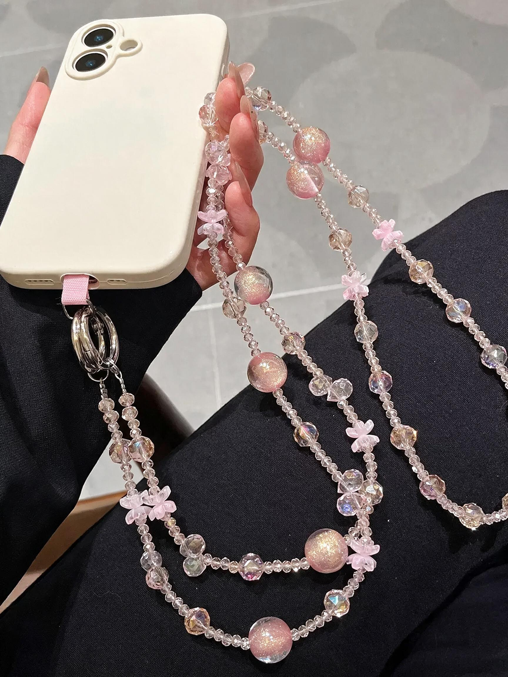 Summer Crystal Beaded Crossbody Phone Strap with Floral Charms