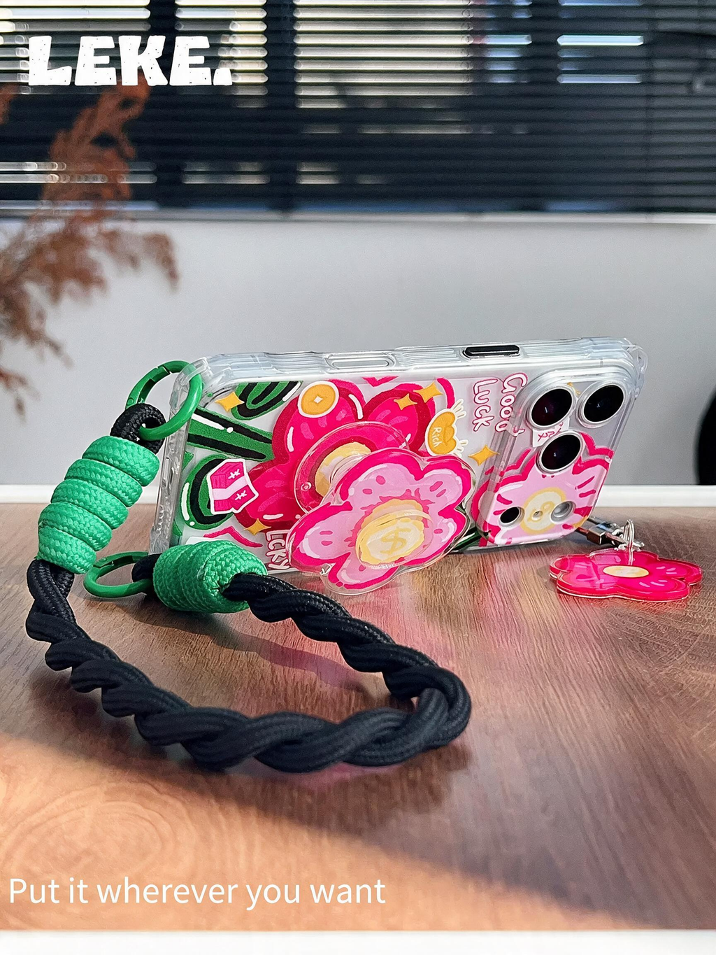 Shockproof Rotating Stand Phone Case with Crossbody & Wrist Straps