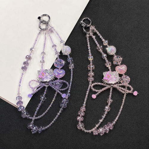 Amethyst Purple Cat Charm Crossbody Phone Strap