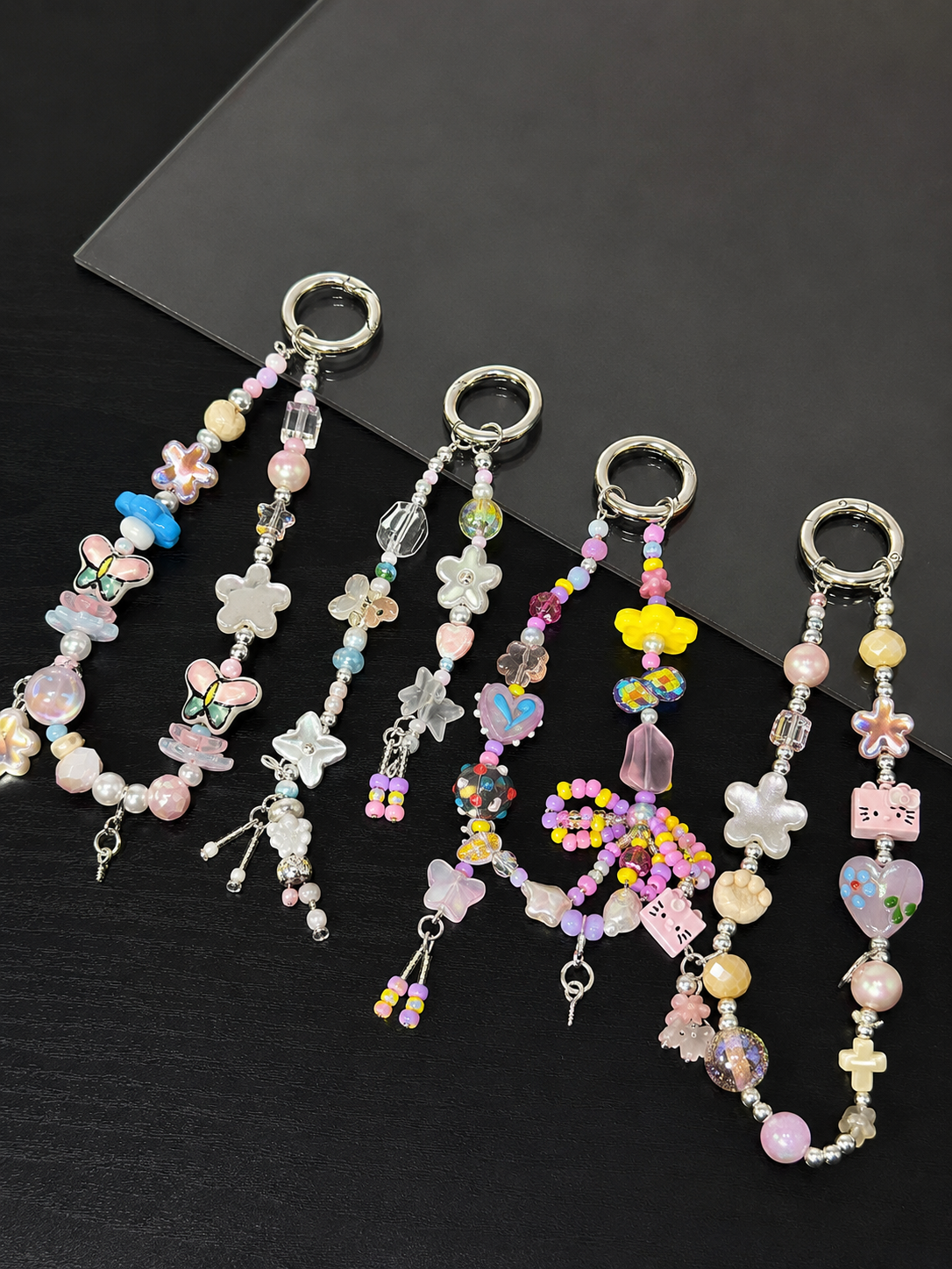 Crystal Beaded Phone Wrist Strap with Cat Charm