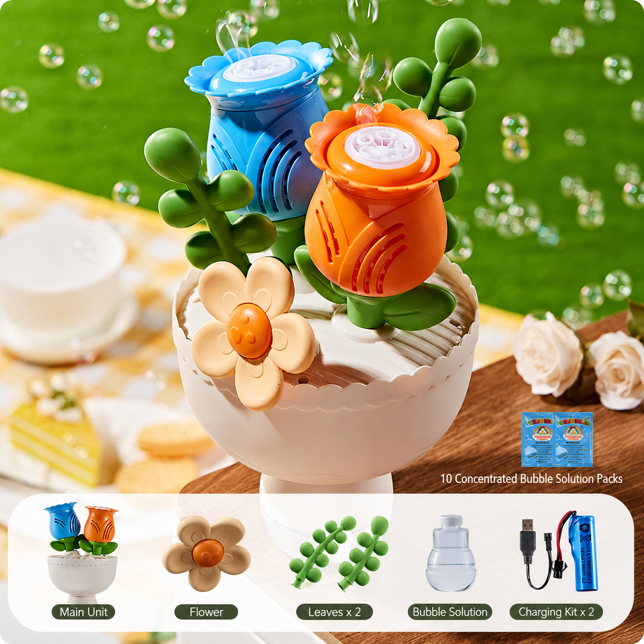 Flower Magic Bubble Blower 🫧 Automatic Flower Bubble Machine Toy for Kids & Parties