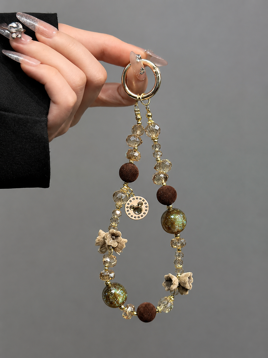 Maillard Crystal Beaded Phone Wrist Strap with Mouse Charm
