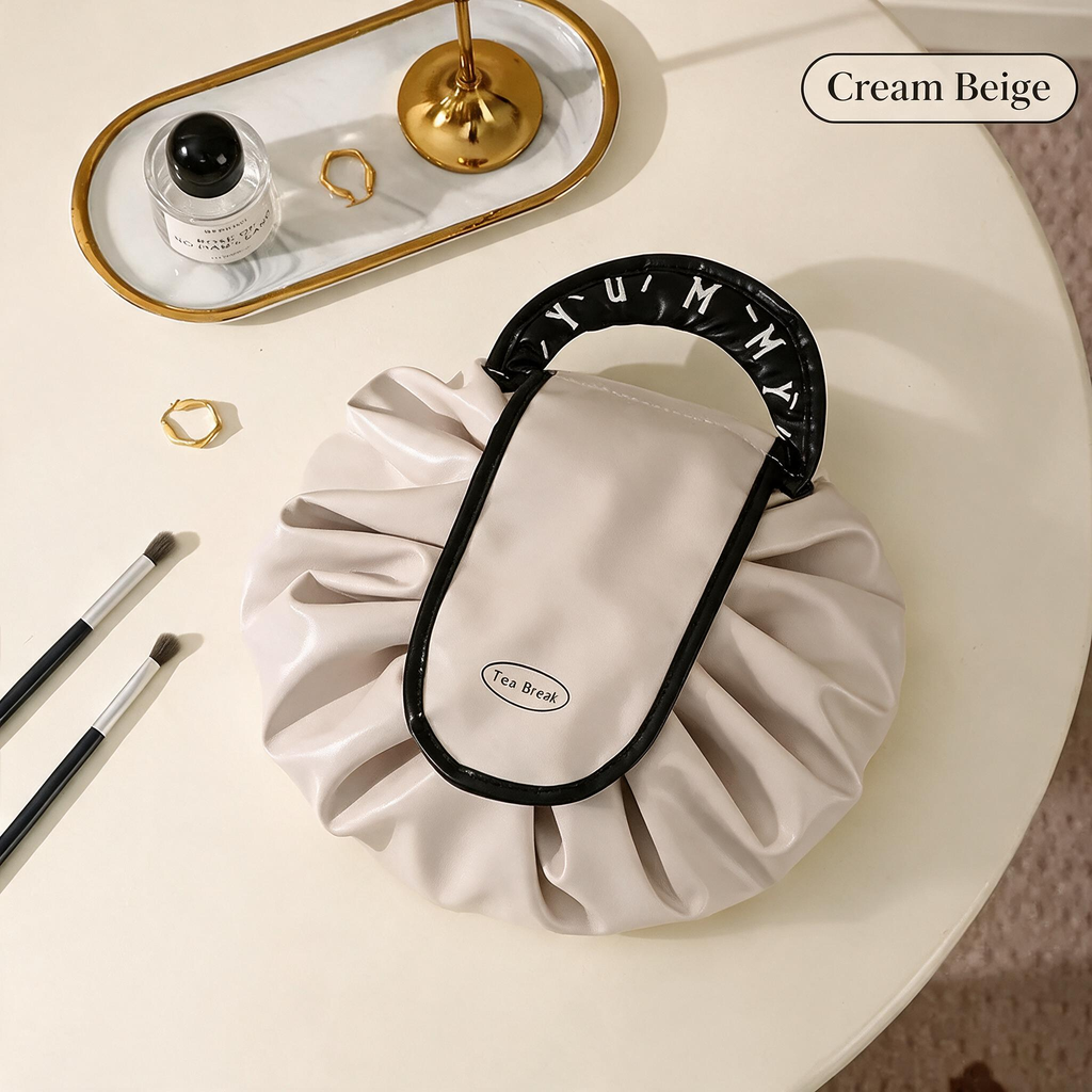 Lay-Flat Drawstring Travel Makeup Bag
