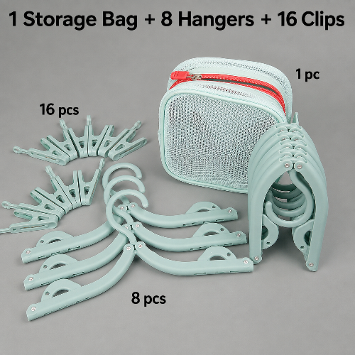 Portable Folding Clothes Hanger with Storage Bag