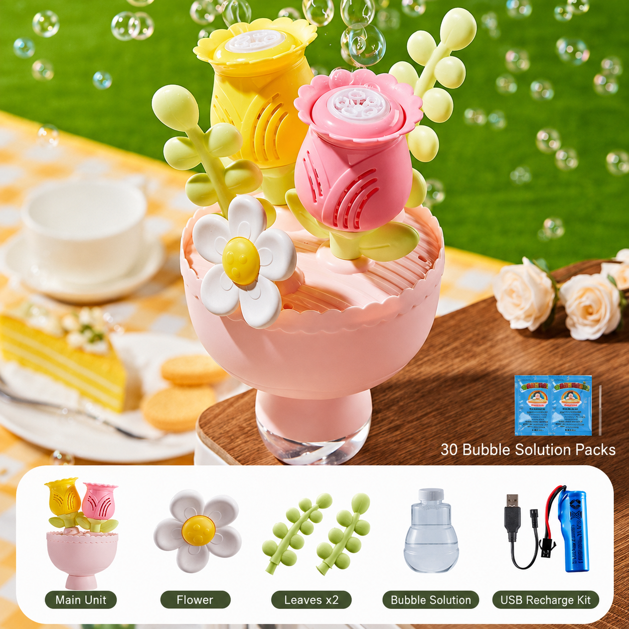 Flower Magic Bubble Blower 🫧 Automatic Flower Bubble Machine Toy for Kids & Parties