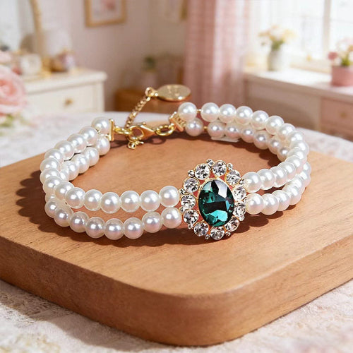 Vintage Pearl Cat Collar with Gem Pendant