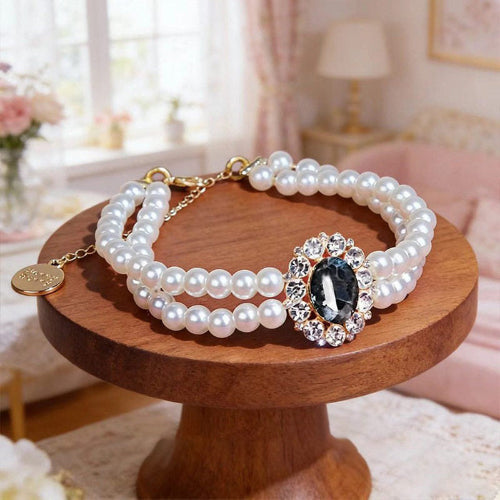 Vintage Pearl Cat Collar with Gem Pendant