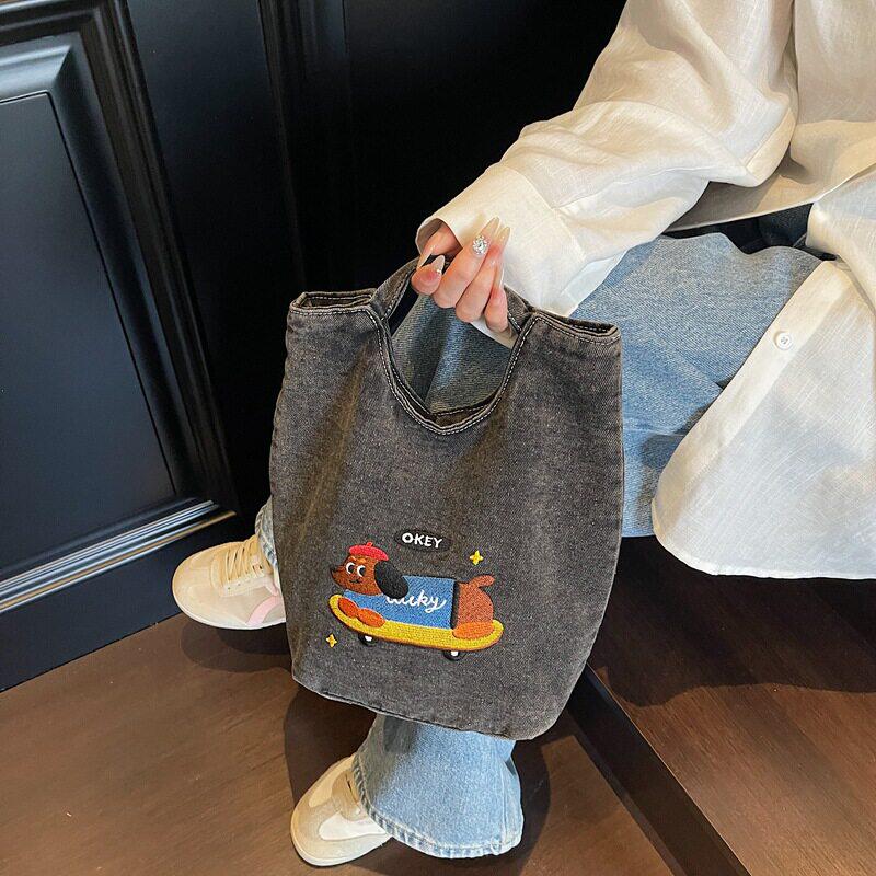 Cute Embroidered Dachshund Canvas Tote Bag