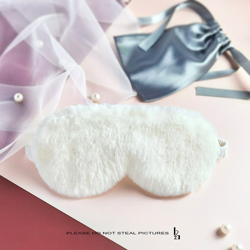 Kawaii Plush Sleep Mask | Soft Faux Fur & Silk Blackout Eye Mask