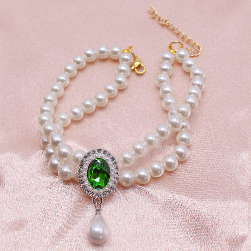 Vintage Pearl Cat Collar with Gem Pendant