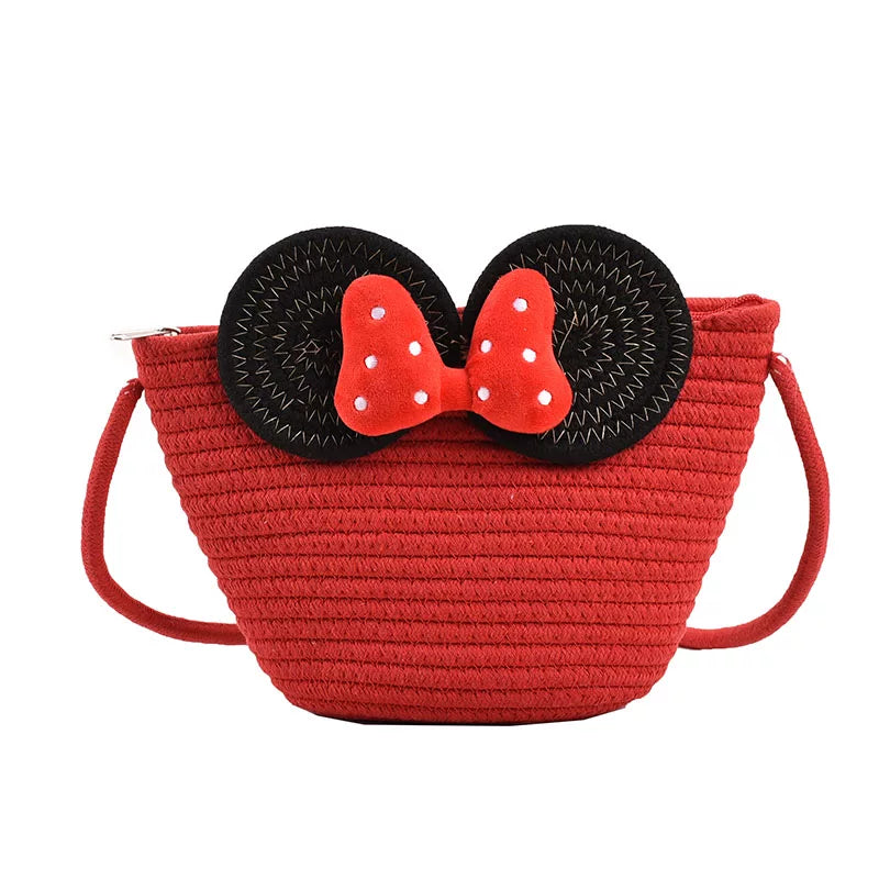 Cute Red Woven Bucket Crossbody Bag