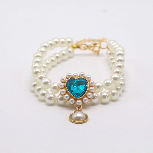 Double-Layer Pearl Pet Collar with Gem Pendant