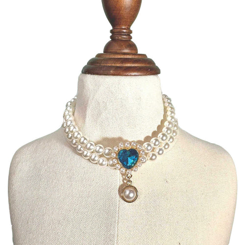 Double-Layer Pearl Pet Collar with Gem Pendant