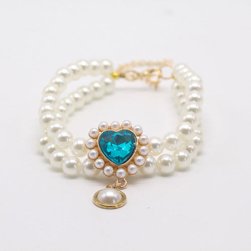 Double-Layer Pearl Pet Collar with Gem Pendant
