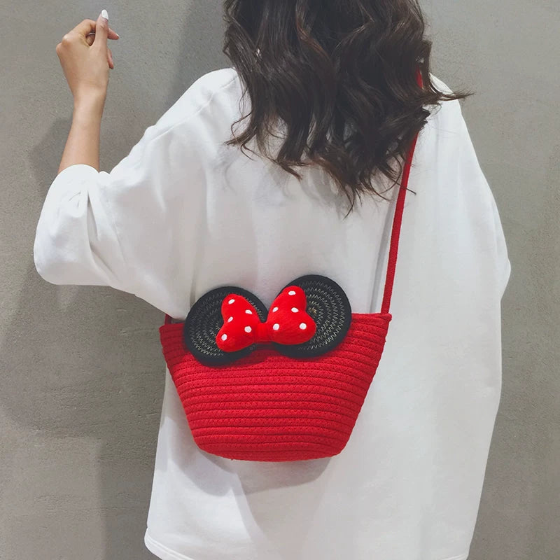 Cute Red Woven Bucket Crossbody Bag
