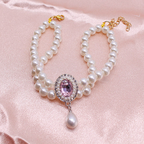 Vintage Pearl Cat Collar with Gem Pendant