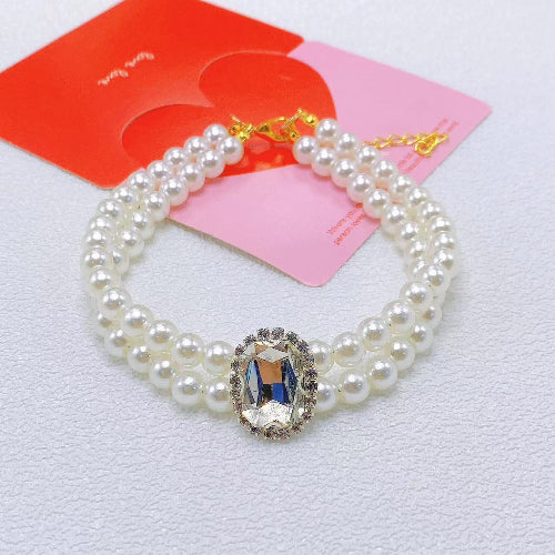 Vintage Pearl Cat Collar with Gem Pendant