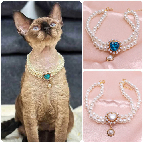 Vintage Pearl Cat Collar with Gem Pendant